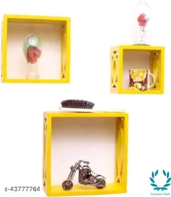 Unique Wall Shelves - LXHXB: 28X28X12 cm, Yellow, Wooden, No. of shelves:- 3